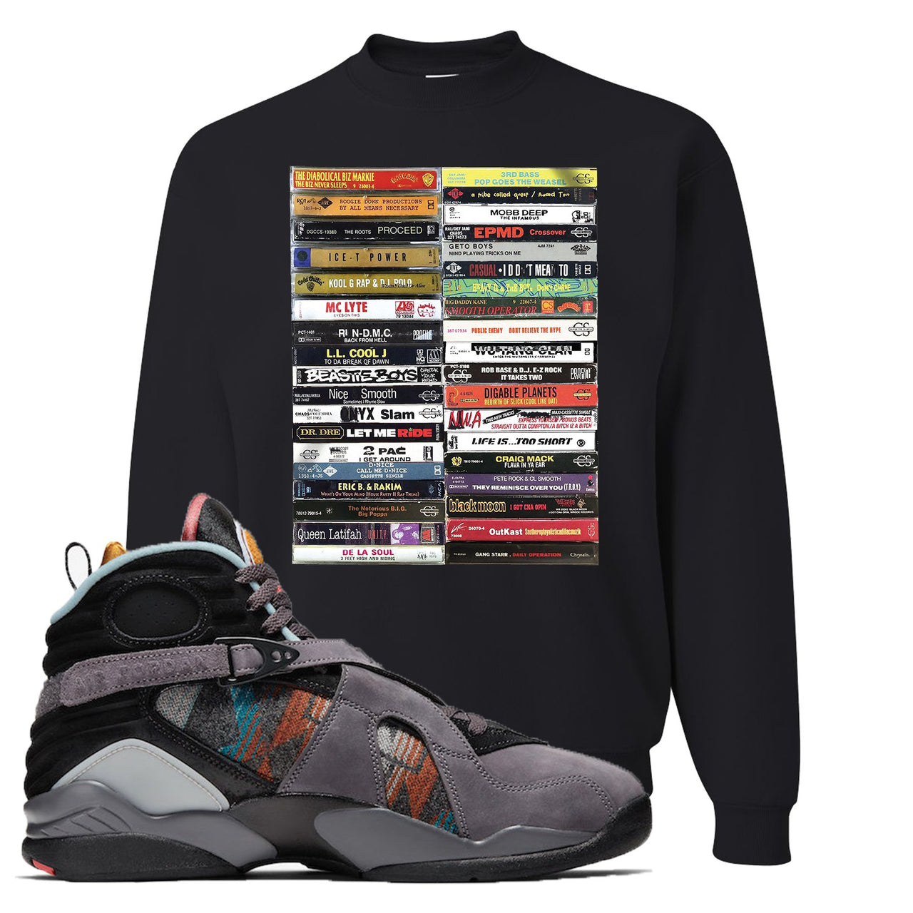 Jordan 8 N7 Pendleton Cassette Black Sneaker Hook Up Crewneck Sweatshirt