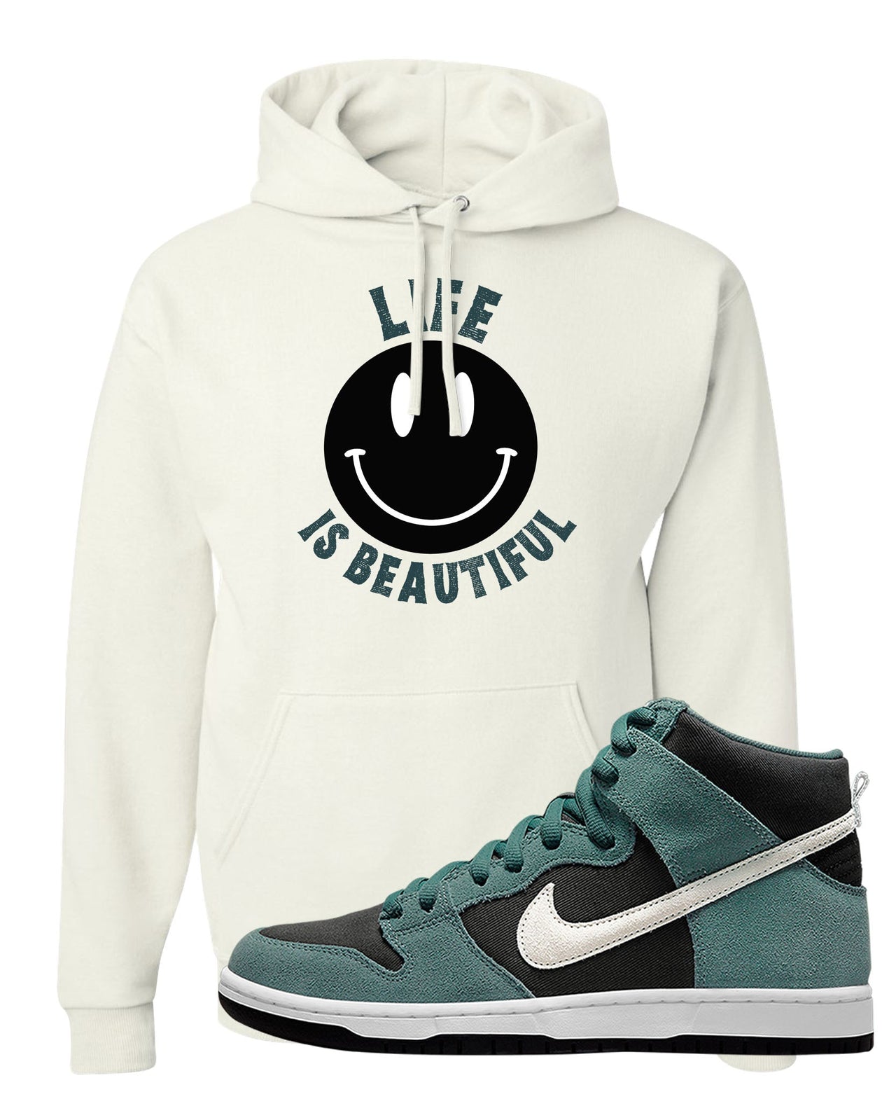 Green Suede High Dunks Hoodie | Smile Life Is Beautiful, White