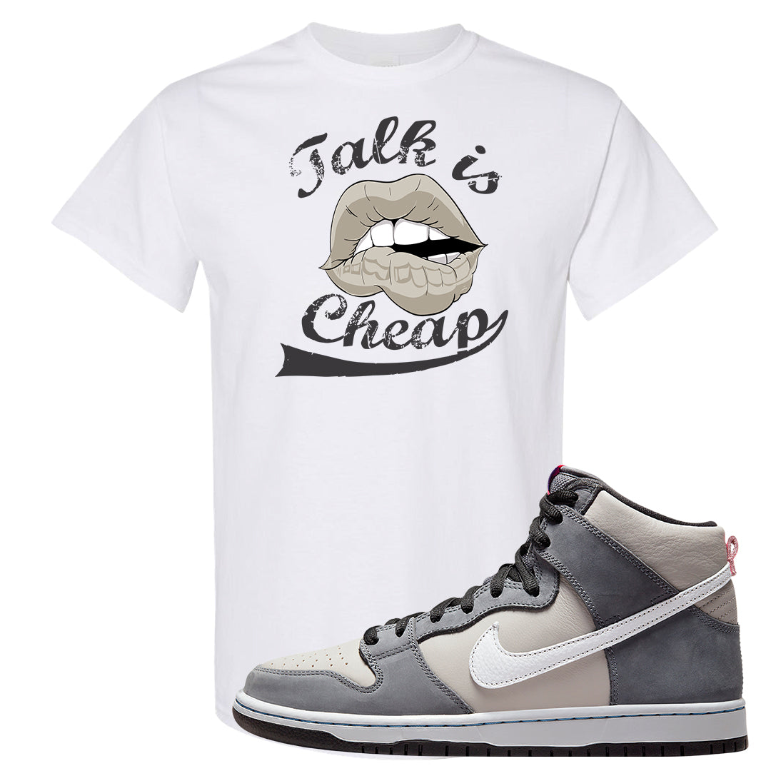 Medium Grey High Dunks T Shirt | Talk Is Cheap, White