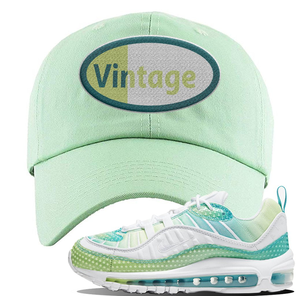 WMNS Air Max 98 Bubble Pack Sneaker Sage Green Dad Hat | Hat to match Nike WMNS Air Max 98 Bubble Pack Shoes | Vintage Oval