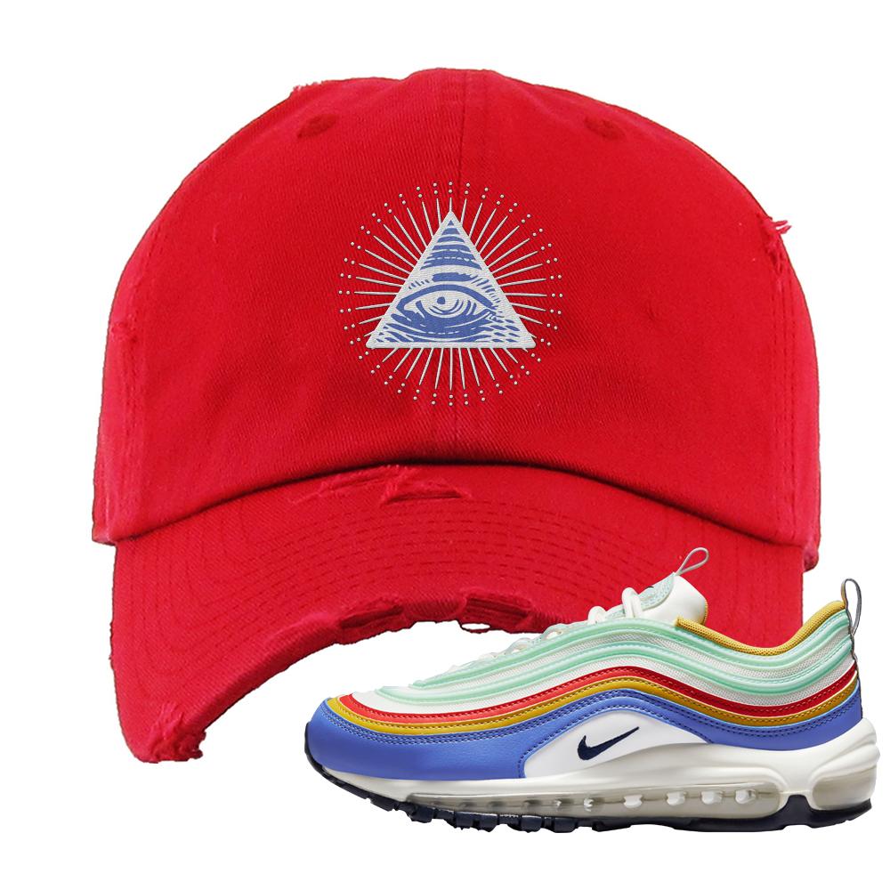 Multicolor 97s Distressed Dad Hat | All Seeing Eye, Red