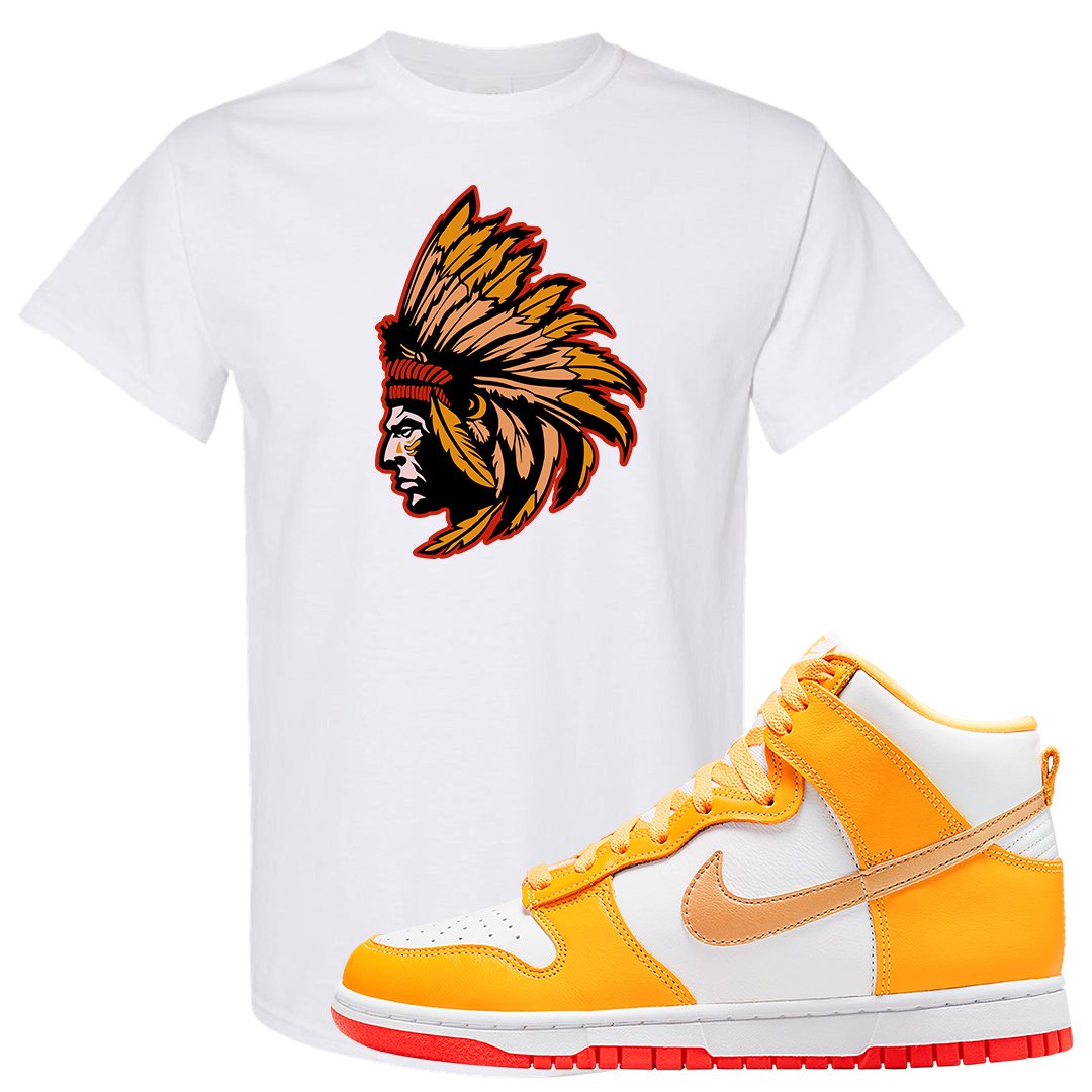 Yellow Gold Orange High Dunks T Shirt | Indian Chief, White