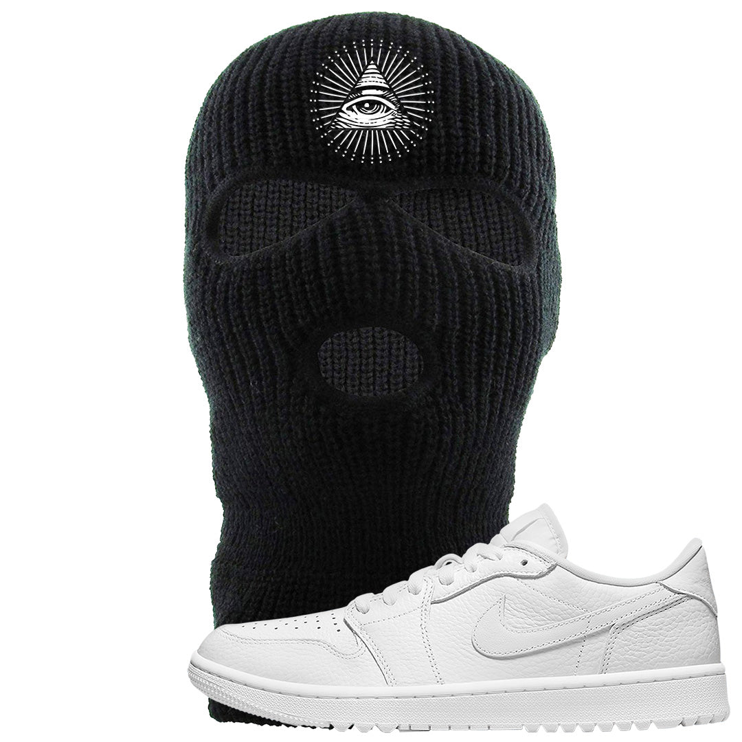 Triple White Golf Low 1s Ski Mask | All Seeing Eye, Black