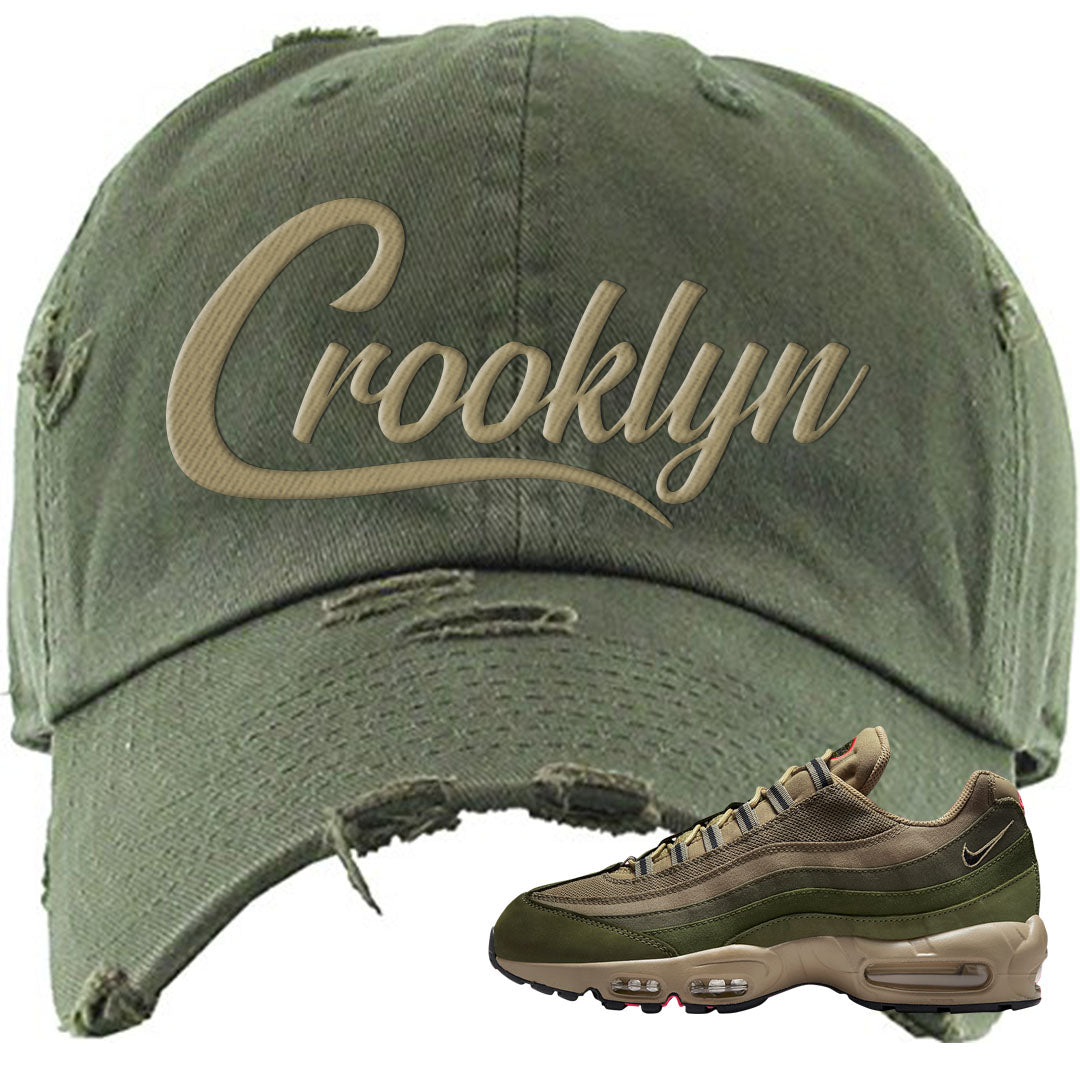 Medium Olive Rough Green 95s Distressed Dad Hat | Crooklyn, Olive