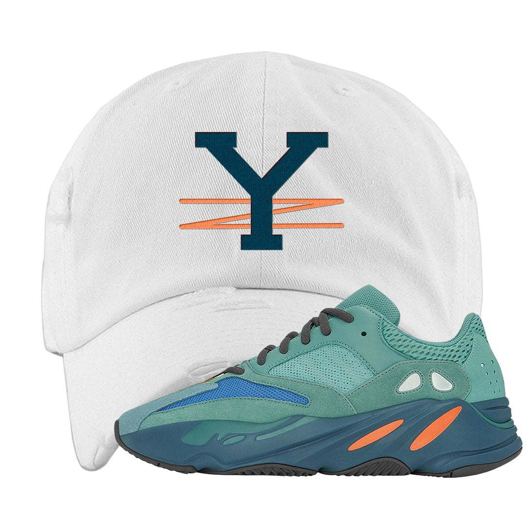 Faded Azure 700s Distressed Dad Hat | YZ, White