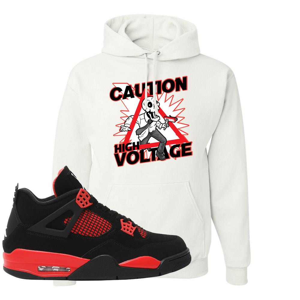 Red Thunder 4s Hoodie | Caution High Voltage, White