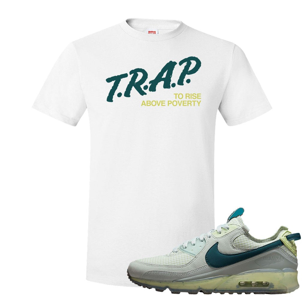 Seafoam Dark Teal Green 90s T Shirt | Trap To Rise Above Poverty, White
