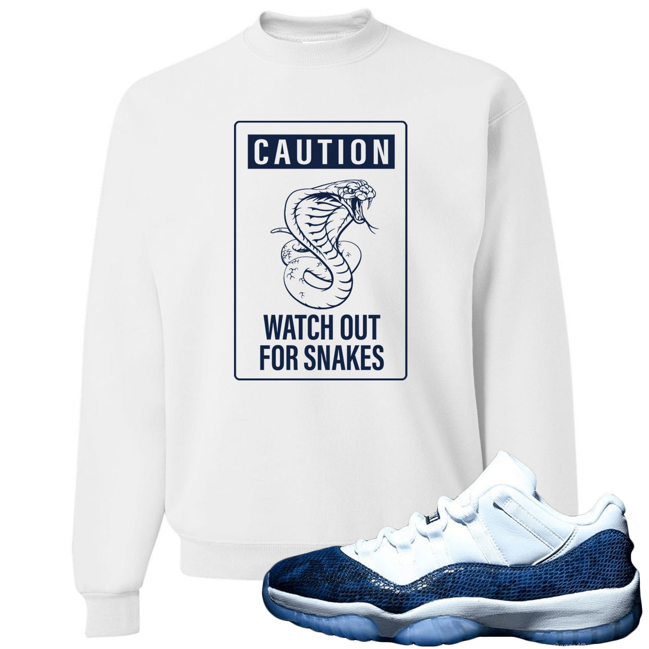 Snakeskin Low Blue 11s Crewneck Sweater | Caution of Snake, White
