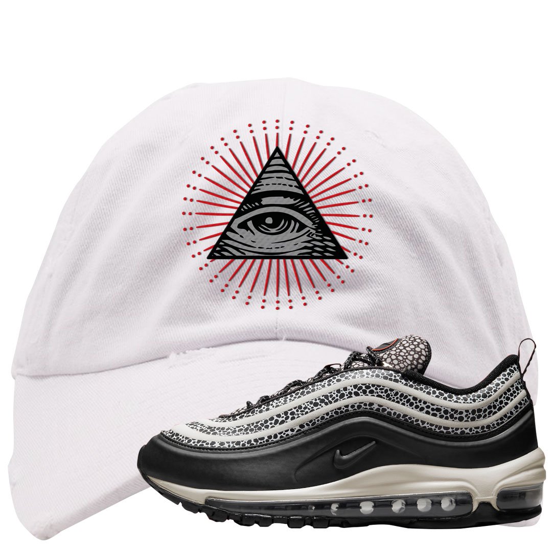 Safari Black 97s Distressed Dad Hat | All Seeing Eye, White