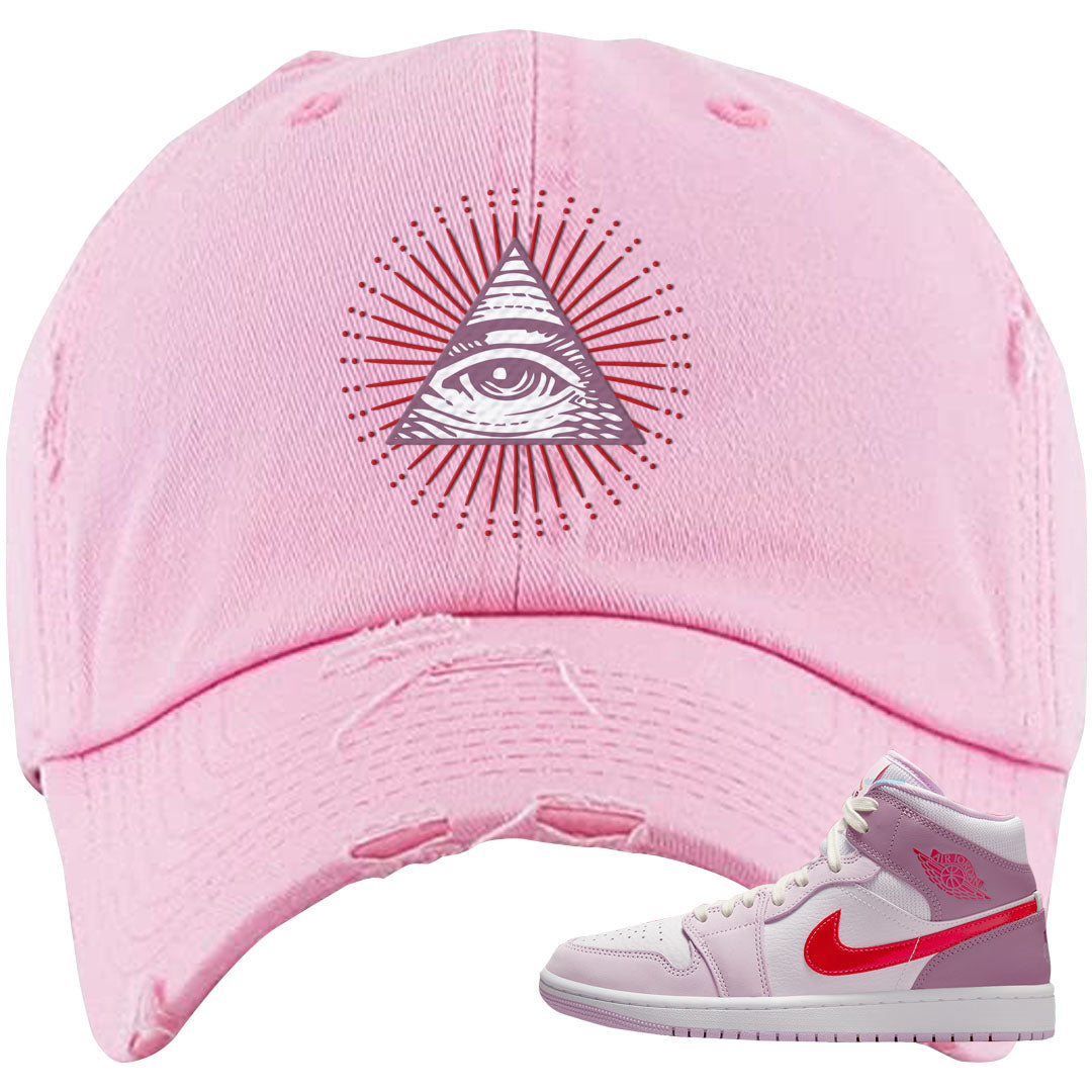 Valentine's Day Mid 1s Distressed Dad Hat | All Seeing Eye, Light Pink