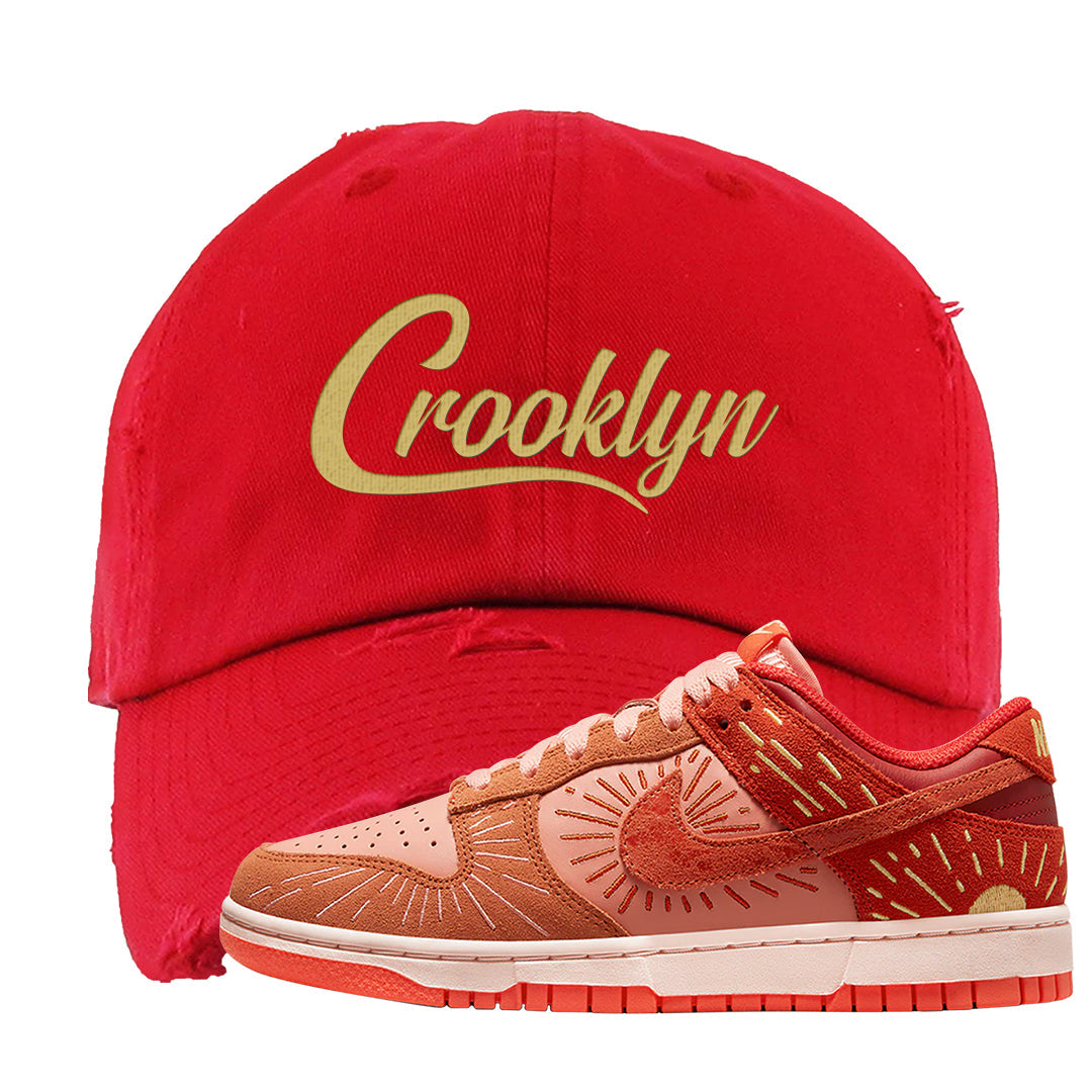 Solstice Low Dunks Distressed Dad Hat | Crooklyn, Red
