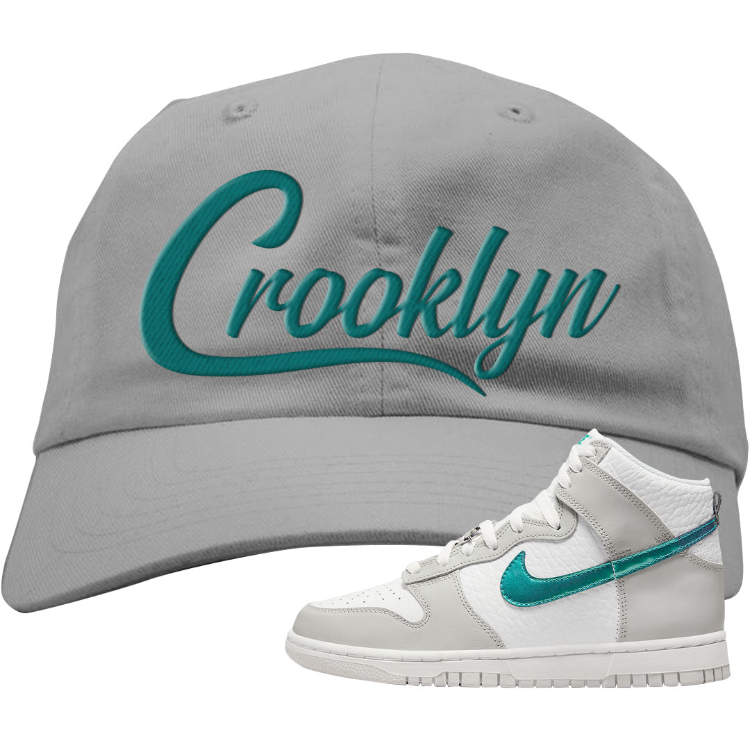 White Grey Turquoise High Dunks Dad Hat | Crooklyn, Light Gray