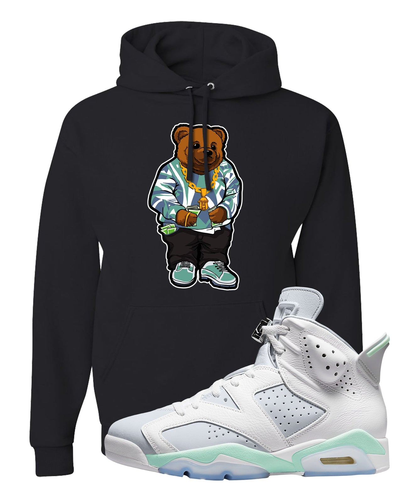 Mint Foam 6s Hoodie | Sweater Bear, Black