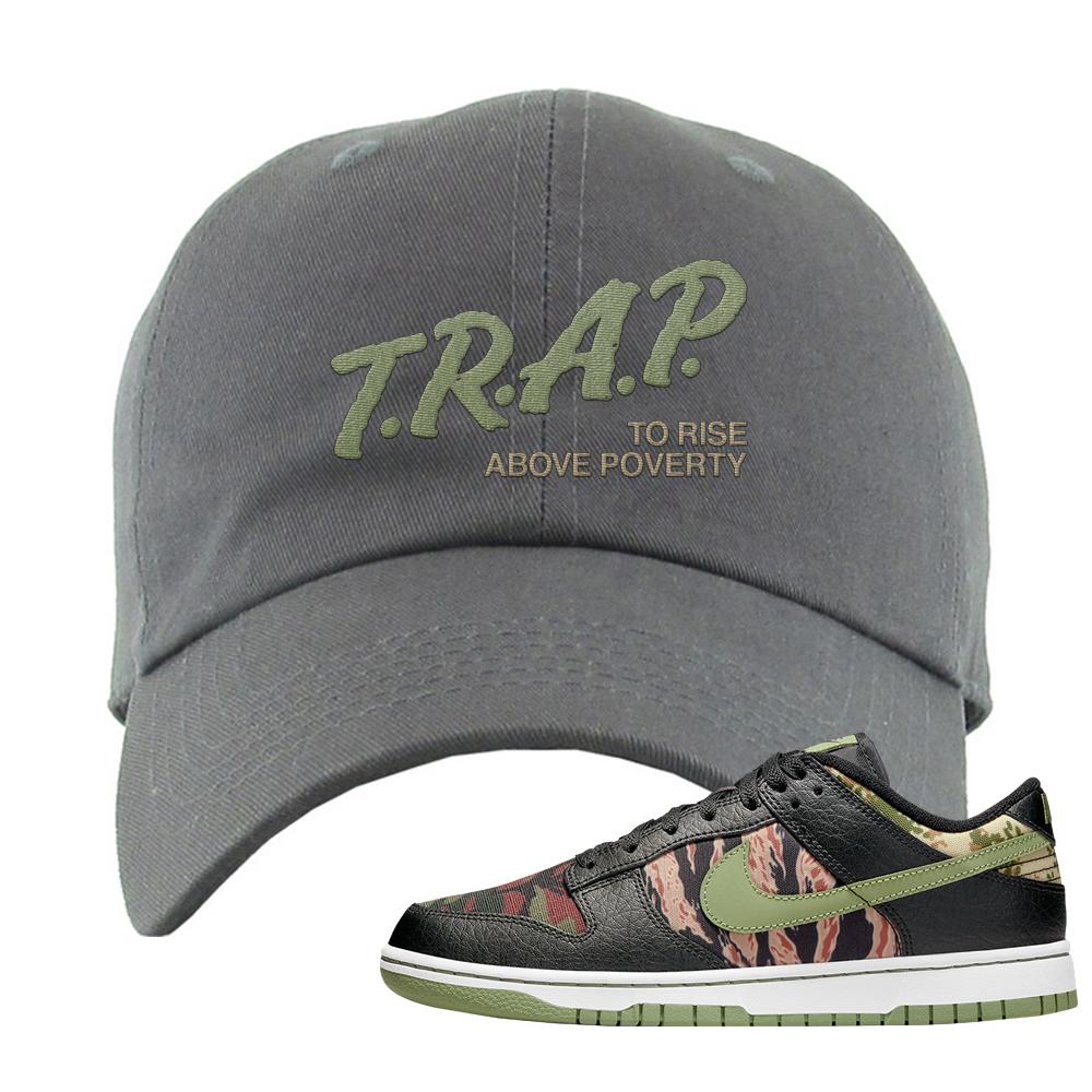 Multi Camo Low Dunks Dad Hat | Trap To Rise Above Poverty, Dark Gray