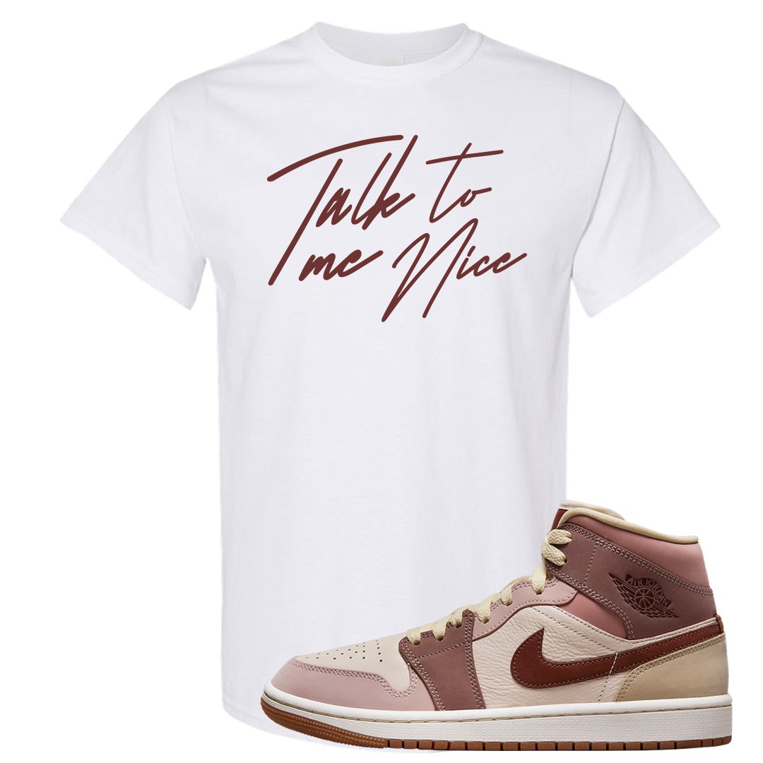 Pink Sand Mauve Mid 1s T Shirt | Talk To Me Nice, White