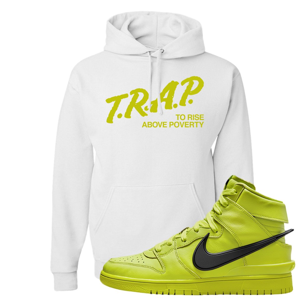 Atomic Green High Dunks Hoodie | Trap To Rise Above Poverty, White