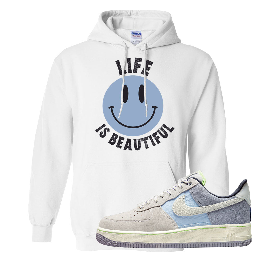 Womens Mountain White Blue AF 1s Hoodie | Smile Life Is Beautiful, White