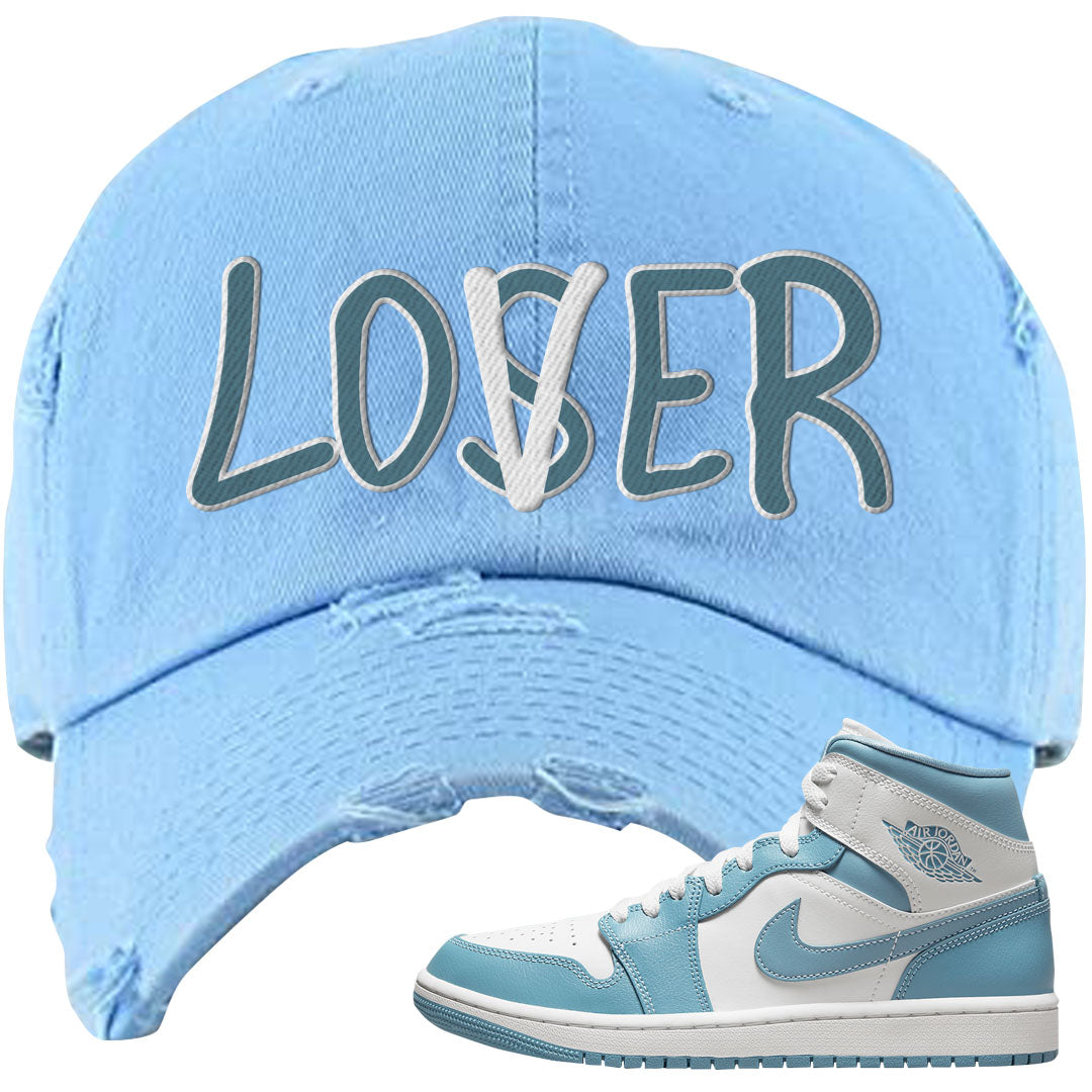 University Blue Mid 1s Distressed Dad Hat | Lover, Light Blue