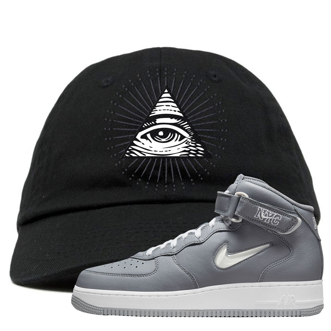 Cool Grey NYC Mid AF1s Dad Hat | All Seeing Eye, Black