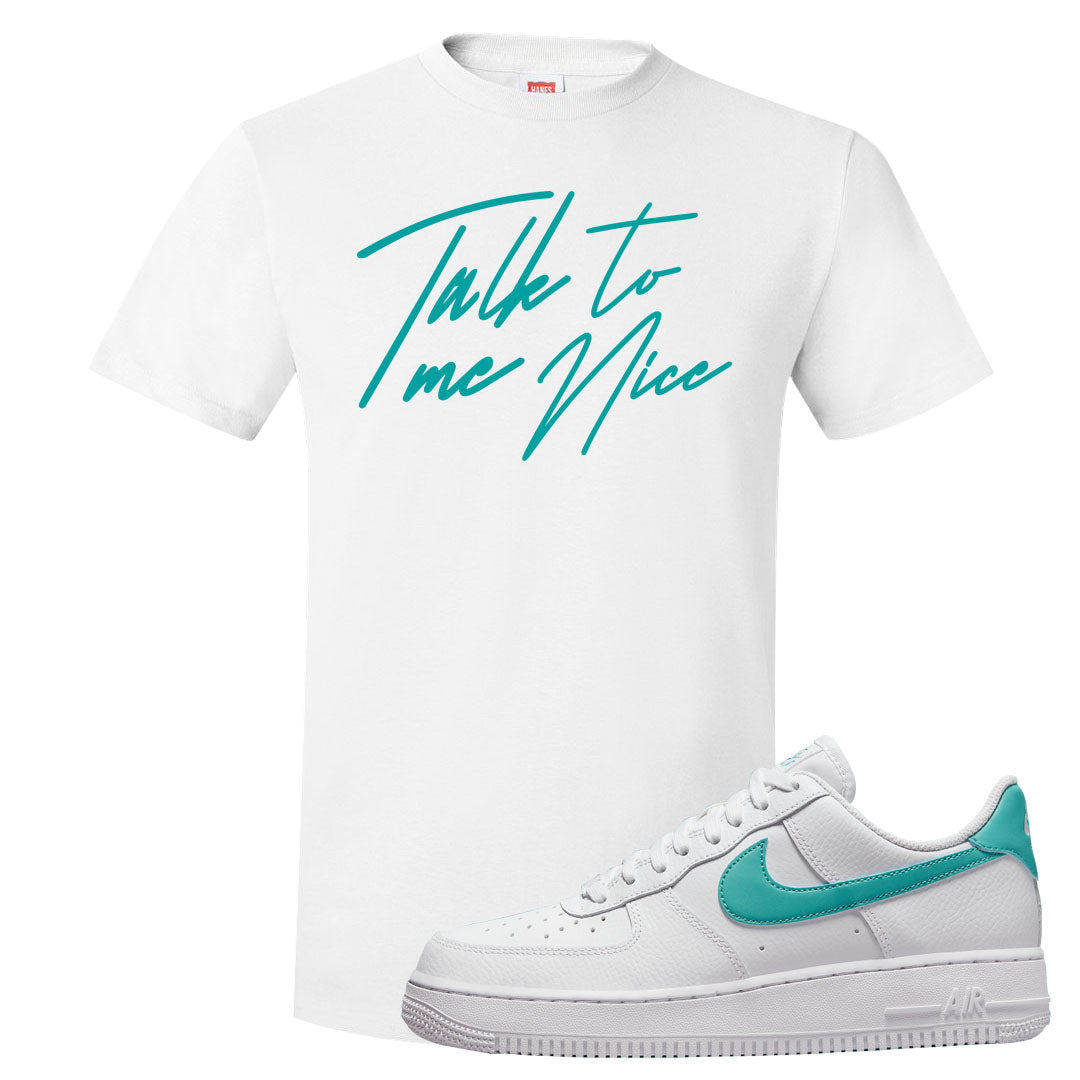 Washed Teal Low 1s T Shirt | Talk To Me Nice, White