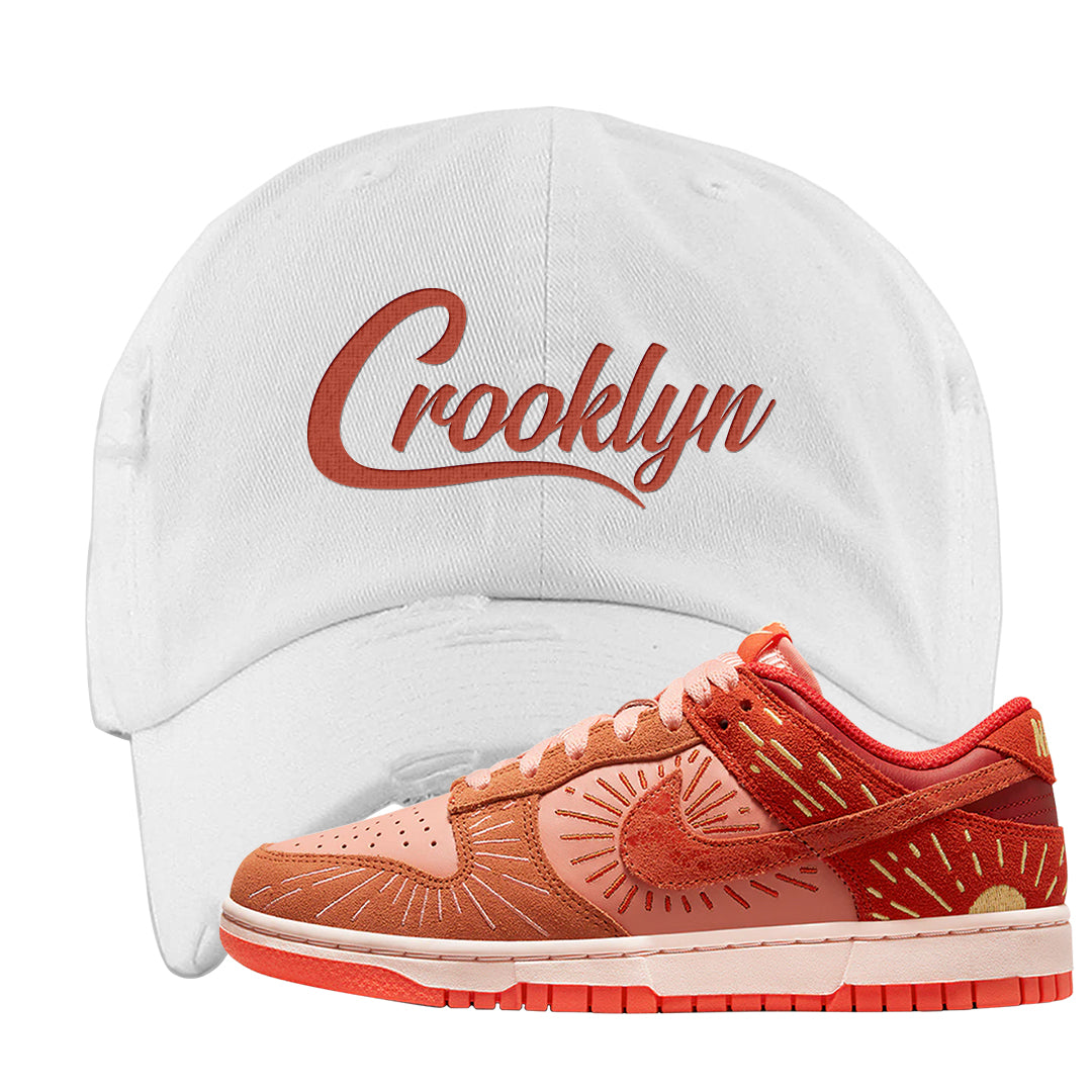 Solstice Low Dunks Distressed Dad Hat | Crooklyn, White