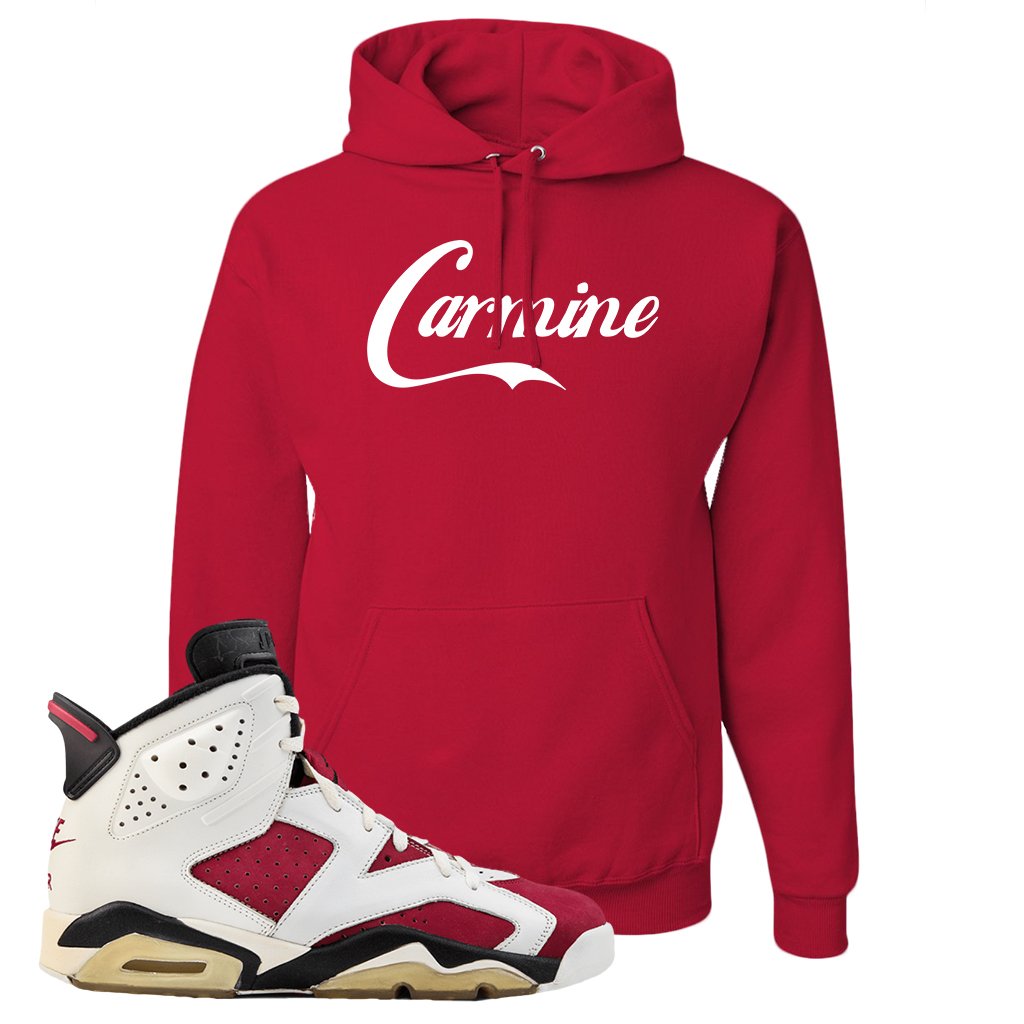 Jordan Jordan 6 Carmine Sneaker Red Pullover Hoodie | Hoodie to match Nike Air Jordan 6 Carmine Shoes | Carmine Script