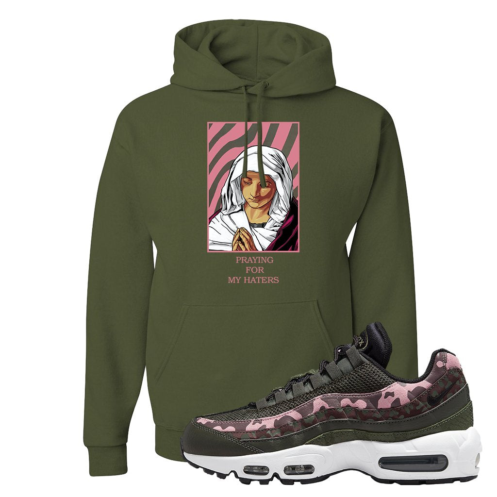 Olive Pink Camo 95s Hoodie | God Told Me, Military Green