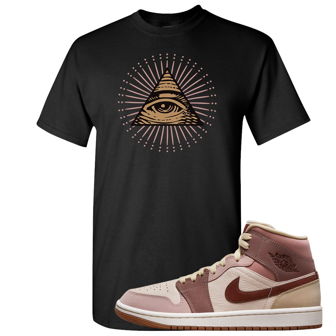 Pink Sand Mauve Mid 1s T Shirt | All Seeing Eye, Black