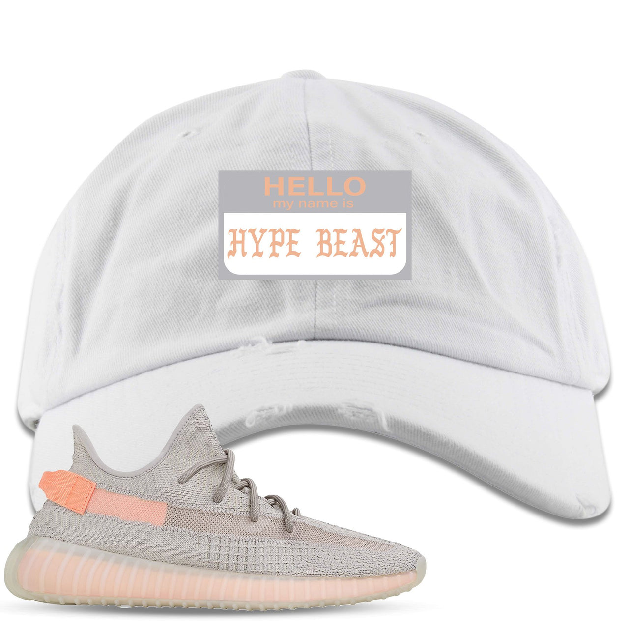 True Form v2 350s Distressed Dad Hat | Hello My Name Is Hype Beast Pablo, White