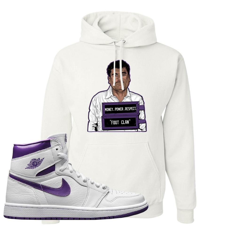 Air Jordan 1 Metallic Purple Hoodie | El Chapo Illustration, White