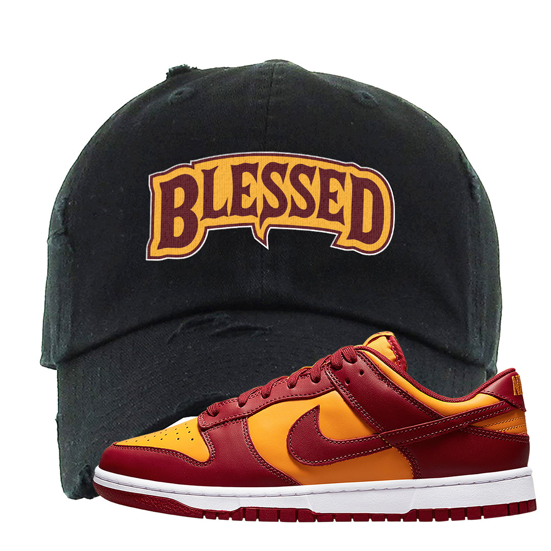 Midas Gold Low Dunks Distressed Dad Hat | Blessed Arch, Black