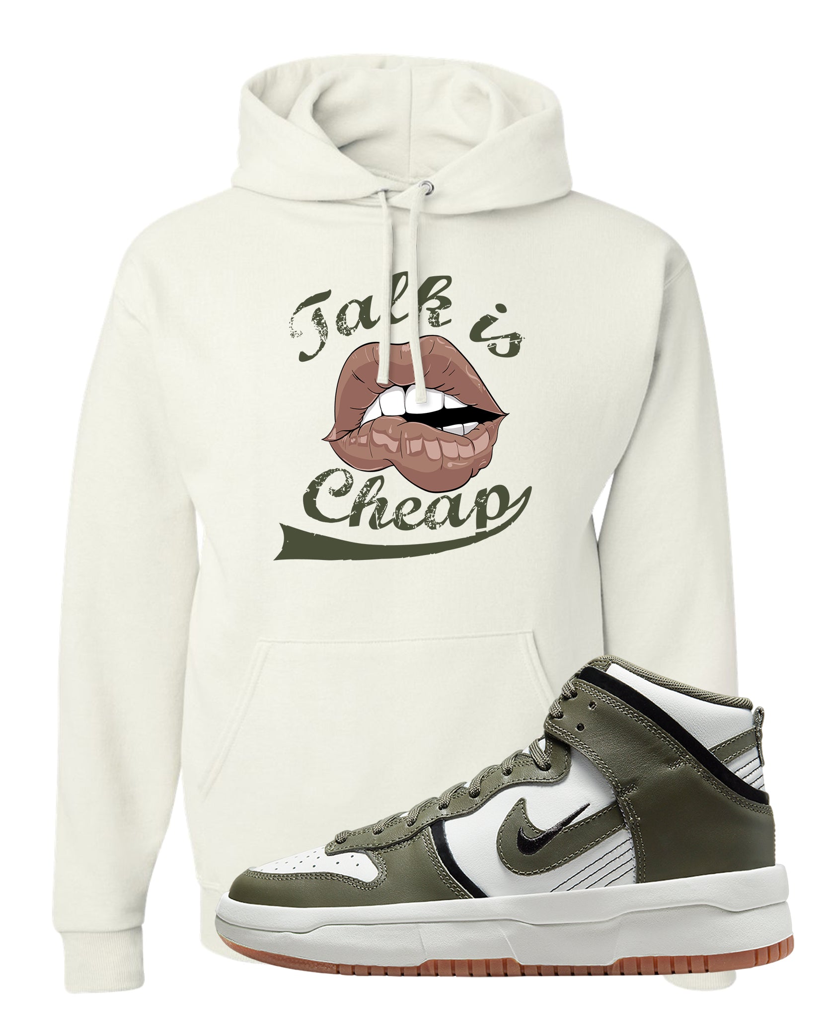 Cargo Khaki Rebel High Dunks Hoodie | Talk Is Cheap, White