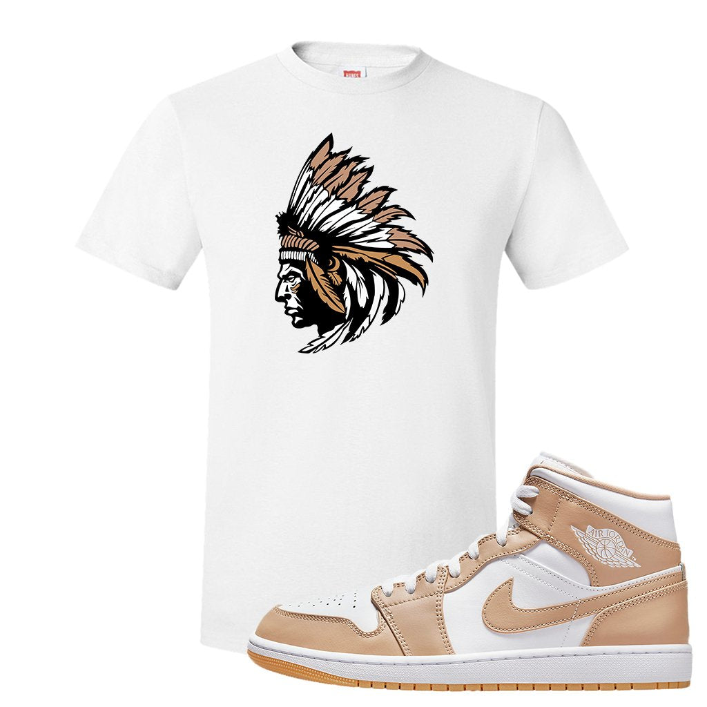 Air Jordan 1 Mid Tan Leather T Shirt | Indian Chief, White