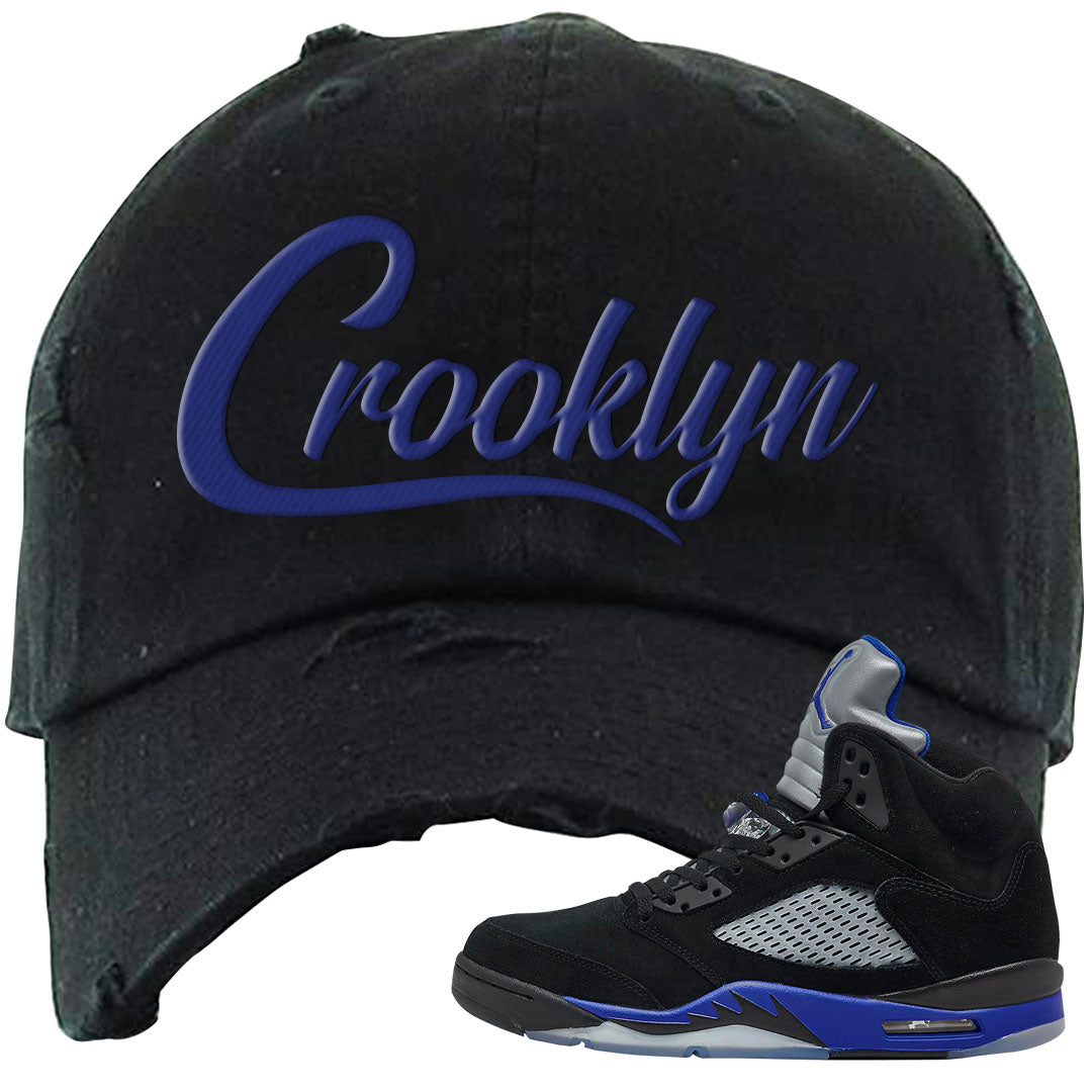 Racer Blue 5s Distressed Dad Hat | Crooklyn, Black