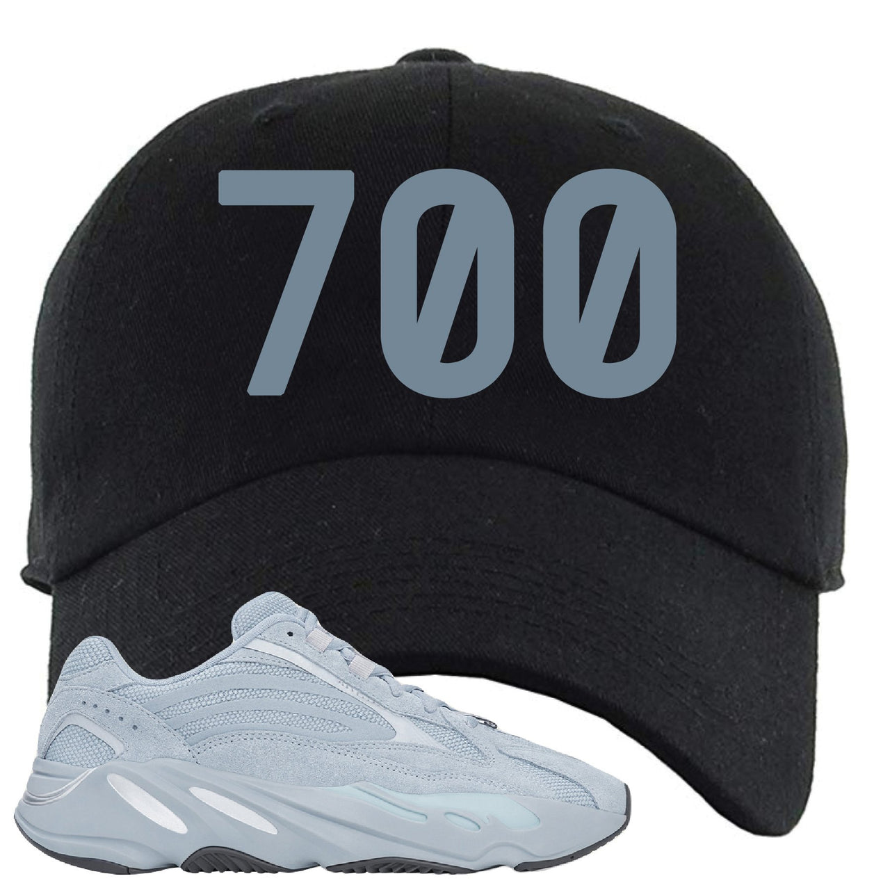Yeezy Boost 700 V2 Hospital Blue 700 Sneaker Matching Black Dad Hat