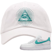 Washed Teal Low 1s Dad Hat | All Seeing Eye, White
