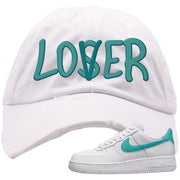 Washed Teal Low 1s Distressed Dad Hat | Lover, White