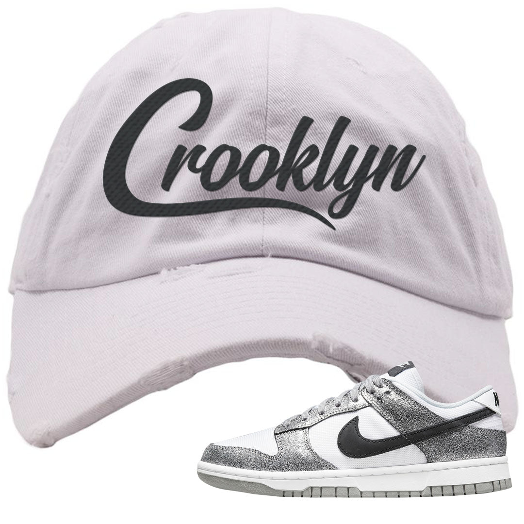 Golden Gals Low Dunks Distressed Dad Hat | Crooklyn, White
