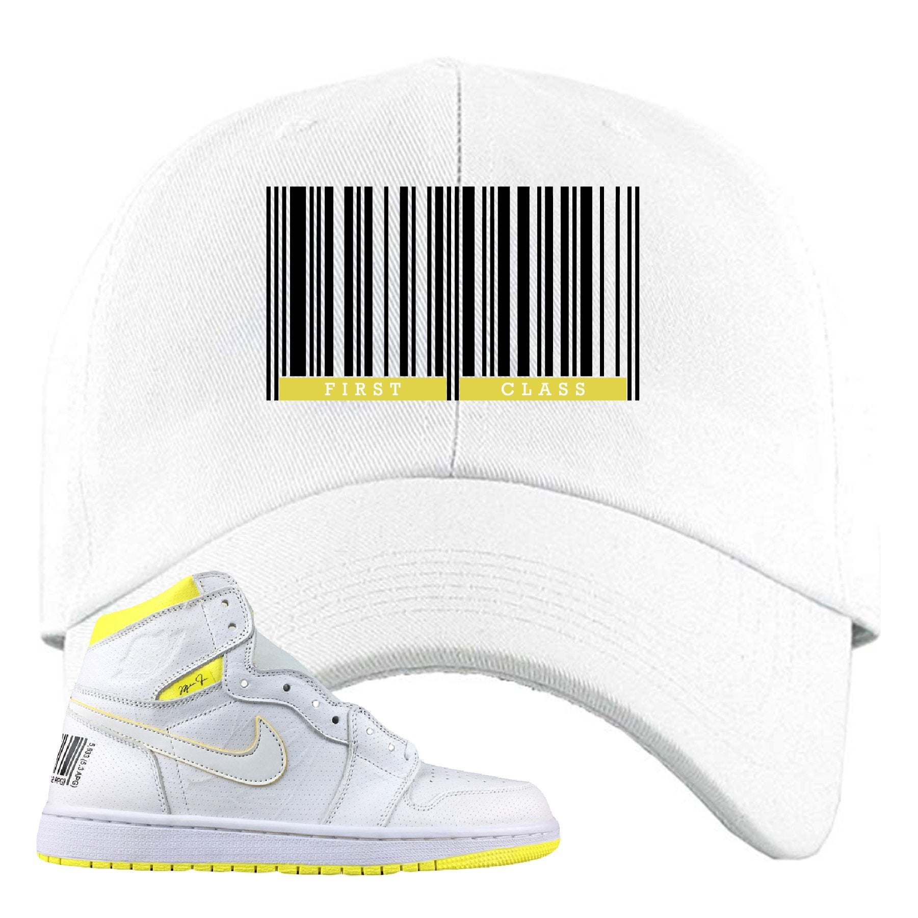 Air Jordan 1 First Class Flight First Class Barcode White Sneaker Matching Dad Hat