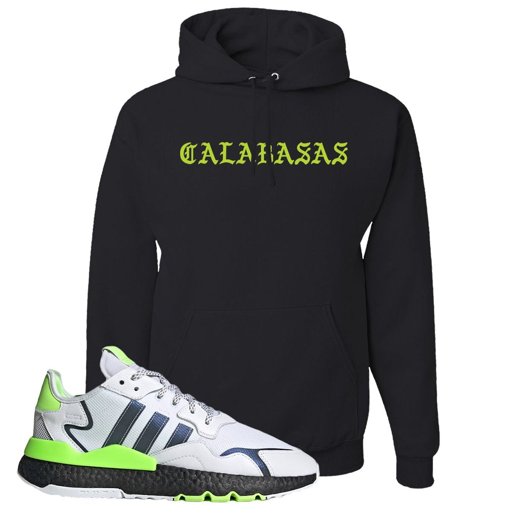 Nite Jogger Signal Green Sneaker Black Pullover Hoodie | Hoodie to match Adidas Nite Jogger Signal Green Shoes | Calabasas