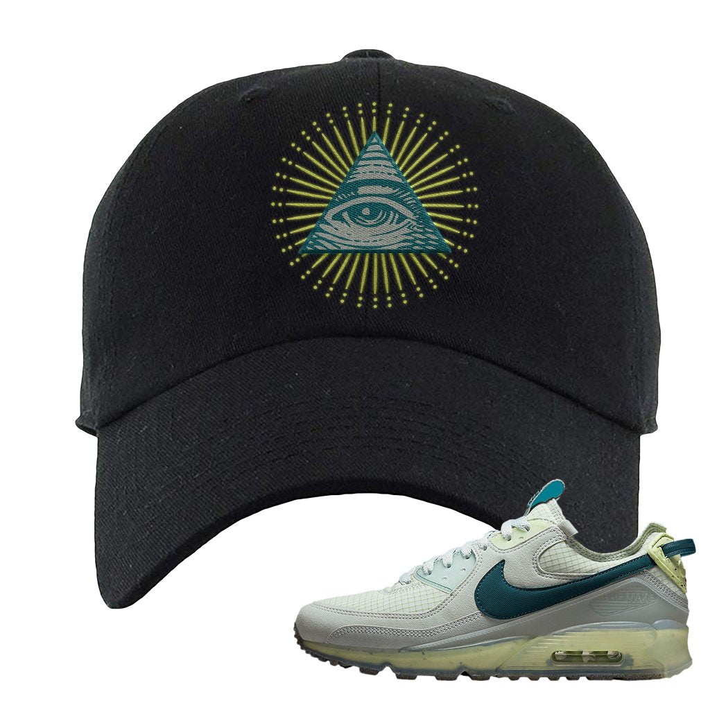 Seafoam Dark Teal Green 90s Dad Hat | All Seeing Eye, Black