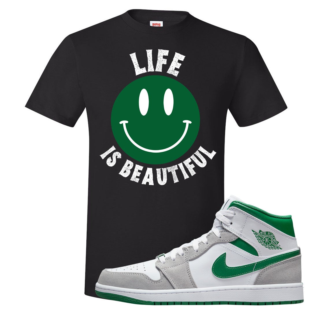 Light Smoke Pine Green Mid 1s T Shirt | Smile Life Is Beautiful, Black