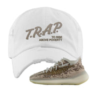 Stone Salt 380s Distressed Dad Hat | Trap To Rise Above Poverty, White