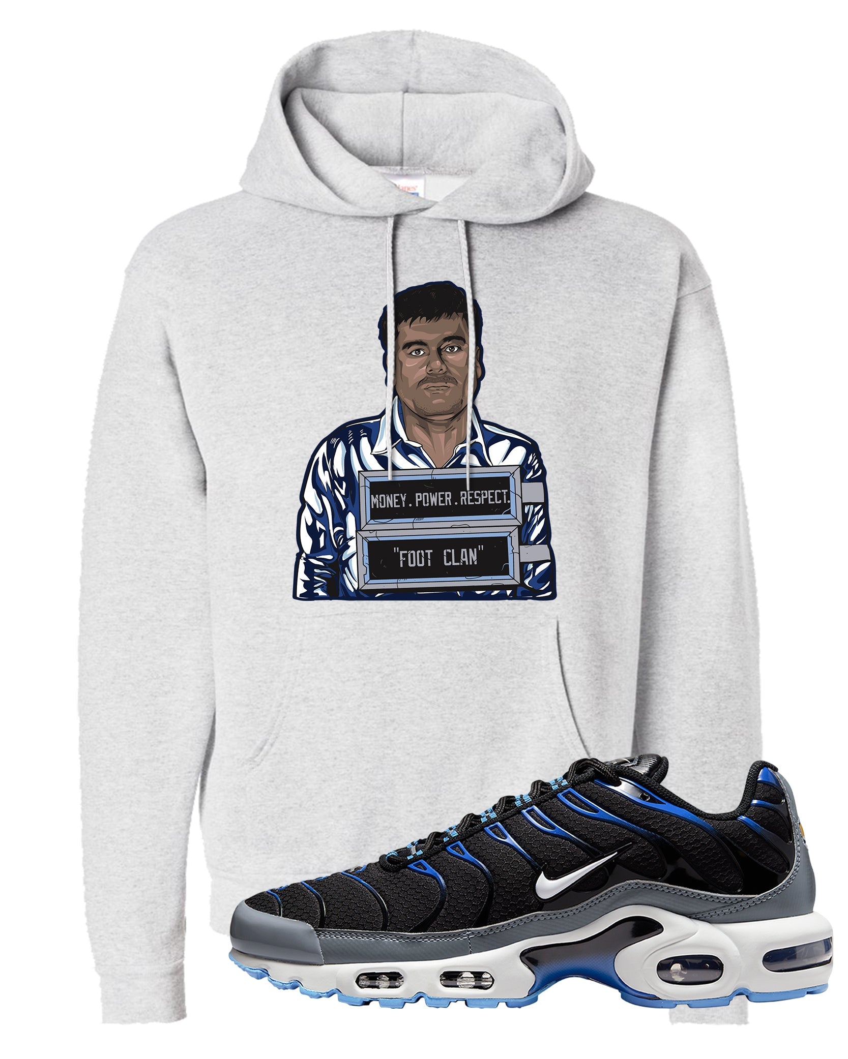 University Blue Black Pluses Hoodie | El Chapo Illustration, Ash