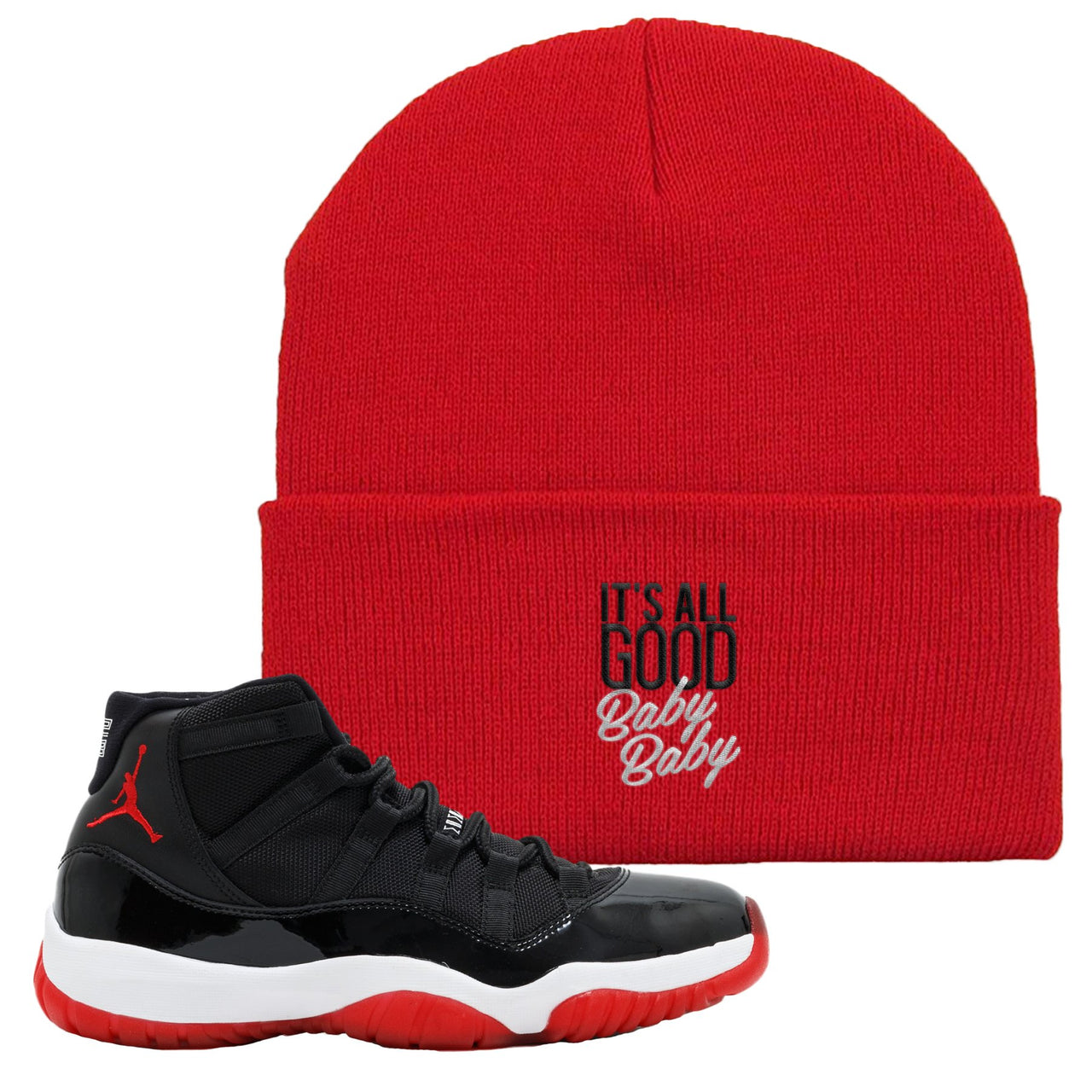 Jordan 11 Bred It's All Good Baby Baby Red Sneaker Hook Up Beanie