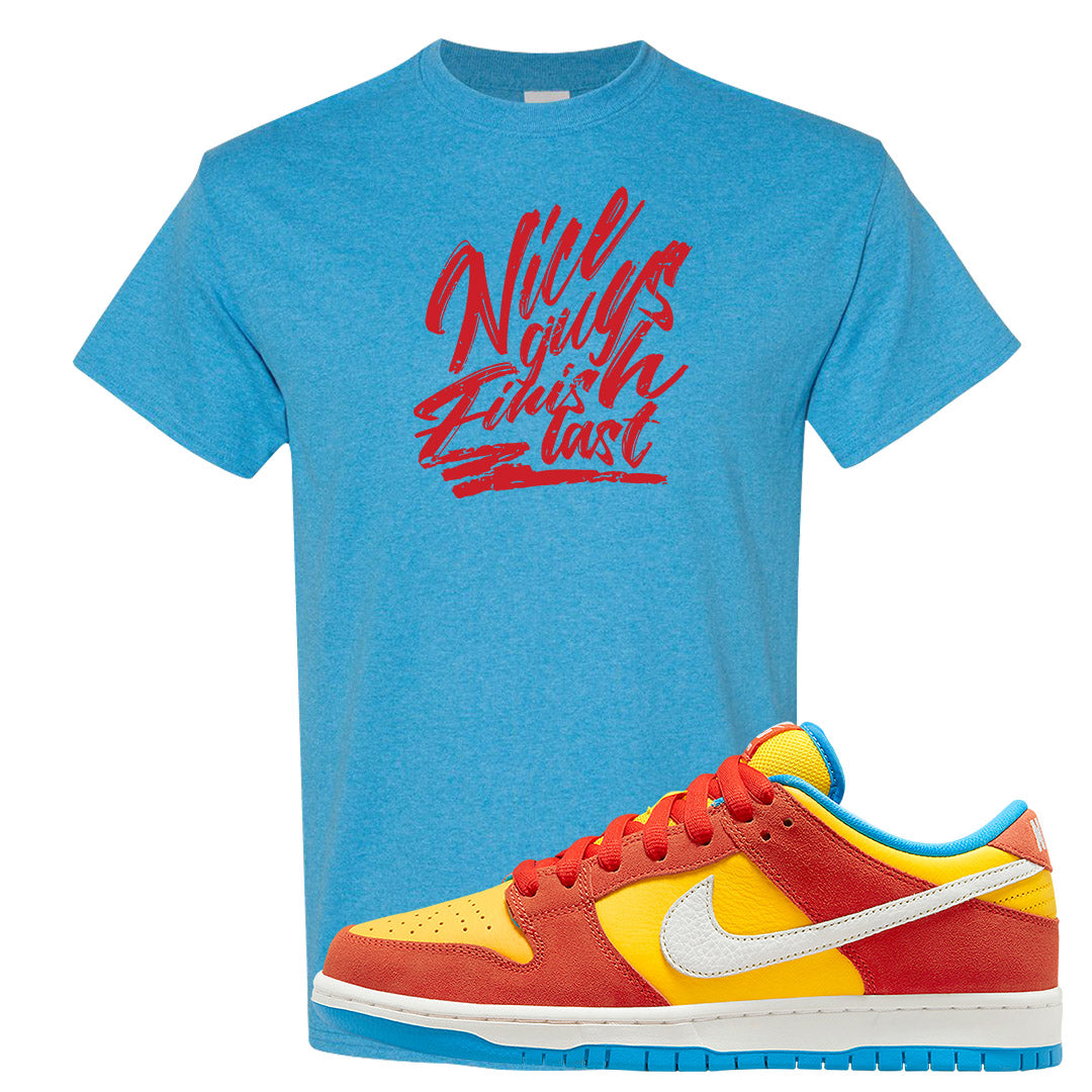 Habanero Red Gold Blue Low Dunks T Shirt | Nice Guys Finish Last, Heather Sapphire