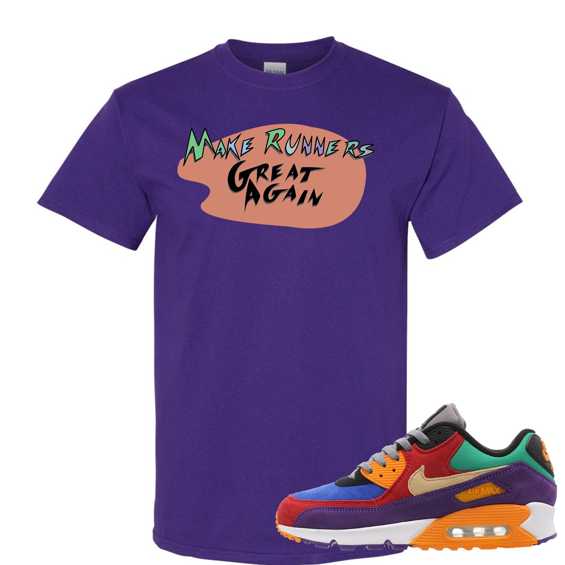 Printed on the front of the Make Runners Great Again Air Max 97 Viotech Purple T-Shirt is the Make Runners Great Again logo