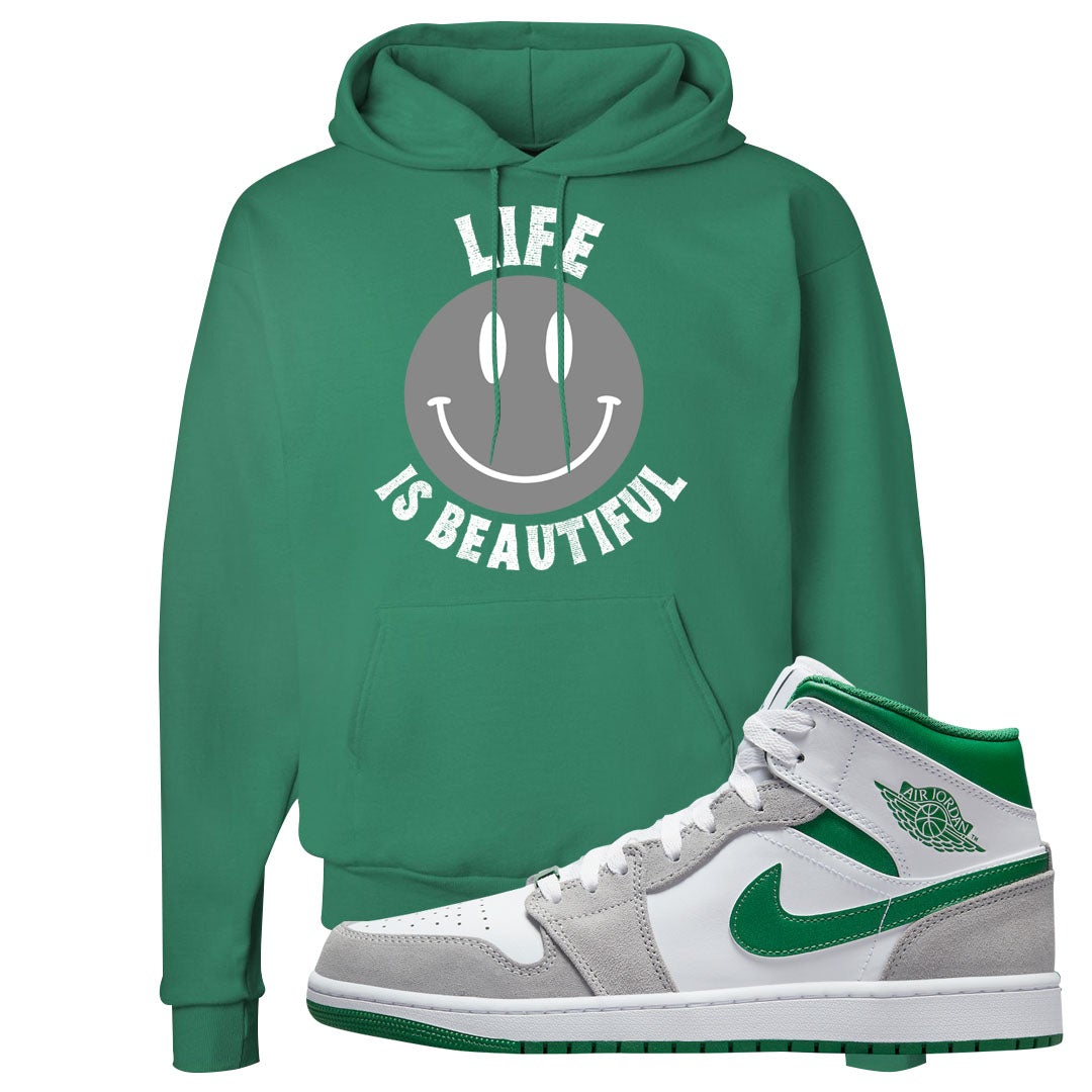 Light Smoke Pine Green Mid 1s Hoodie | Smile Life Is Beautiful, Kelly Green