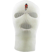 On the front of the kaepernick white ski mask is the colin kaepernick taking a knee logo