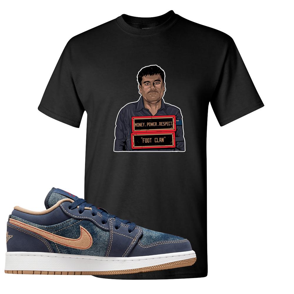 Denim Gum Bottom Low 1s T Shirt | El Chapo Illustration, Black